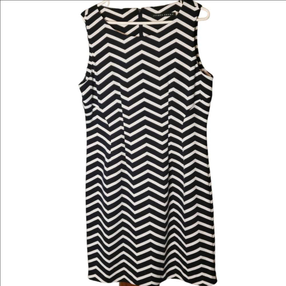 Ivanka Trump Black and White Chevron Mini Dress Sleeveless